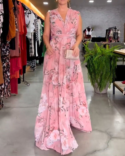 Gia - Ärmelloses Blumensplit-Kleid mit langem Saum