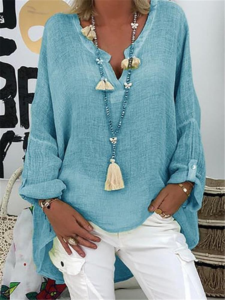 Hellblaue Baumwollbluse mit Knopfdetails - Nina