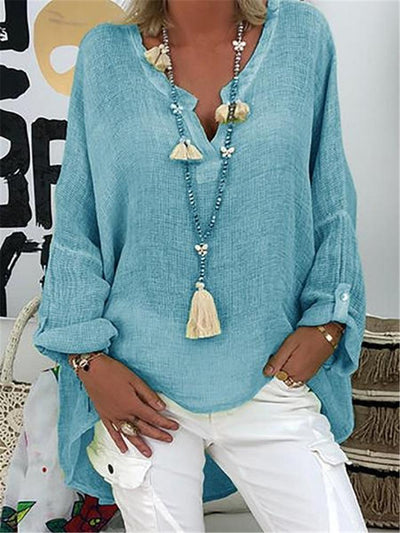 Hellblaue Baumwollbluse mit Knopfdetails - Nina