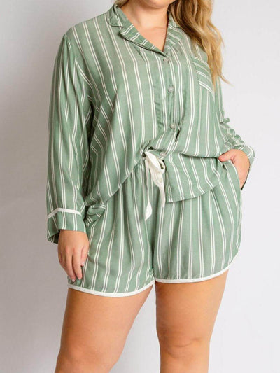 Gestreiftes Pyjama-Set in Rosa-Weiß mit Knopfleiste - Liv
