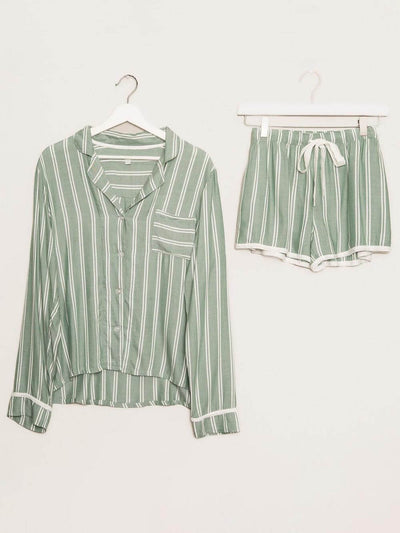 Gestreiftes Pyjama-Set in Rosa-Weiß mit Knopfleiste - Liv