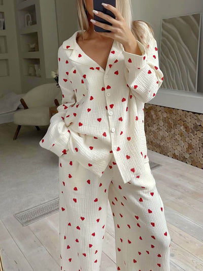 Weißes Pyjama-Set Kirschmotiv - Helena