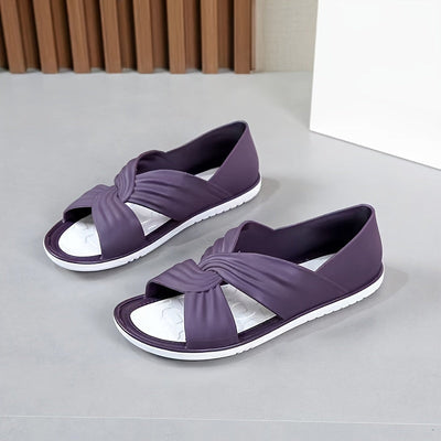 Khakifarbene Flache Sandalen mit Kreuzriemen - Alina