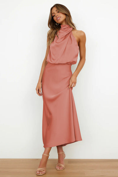 Rebecca | Halterneck Satin Maxikleid