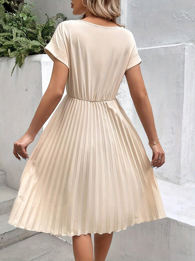 Apricotfarbenes Plissee-Midi-Kleid - Amelie
