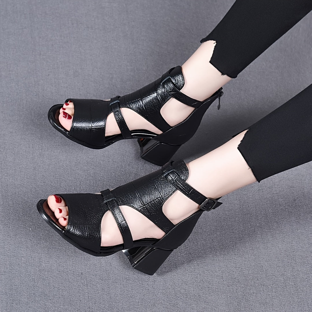 Schwarze Lederpumps mit Schnallen - Elena