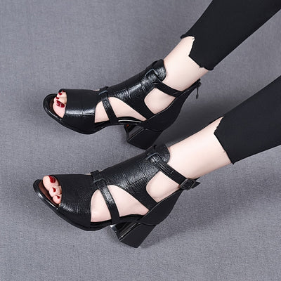 Schwarze Lederpumps mit Schnallen - Elena