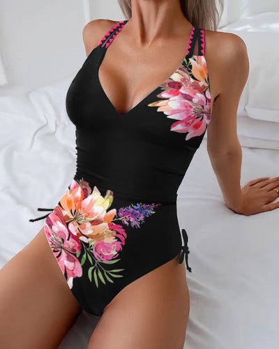 Badeanzug Einteiler Großer Blumenprint