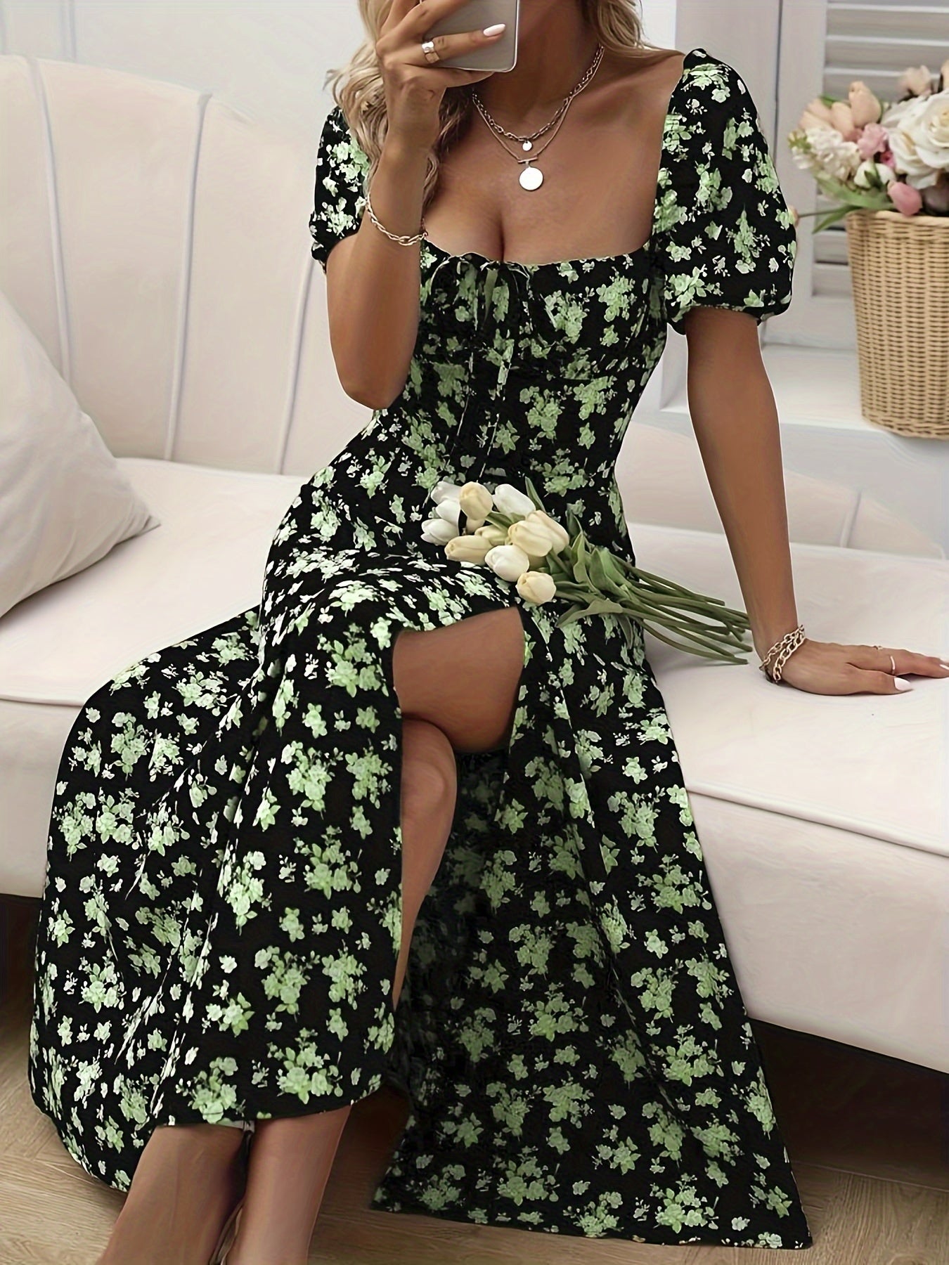 Gelbes Blumenprint-Kleid - Sophie