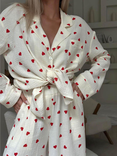 Weißes Pyjama-Set Kirschmotiv - Helena