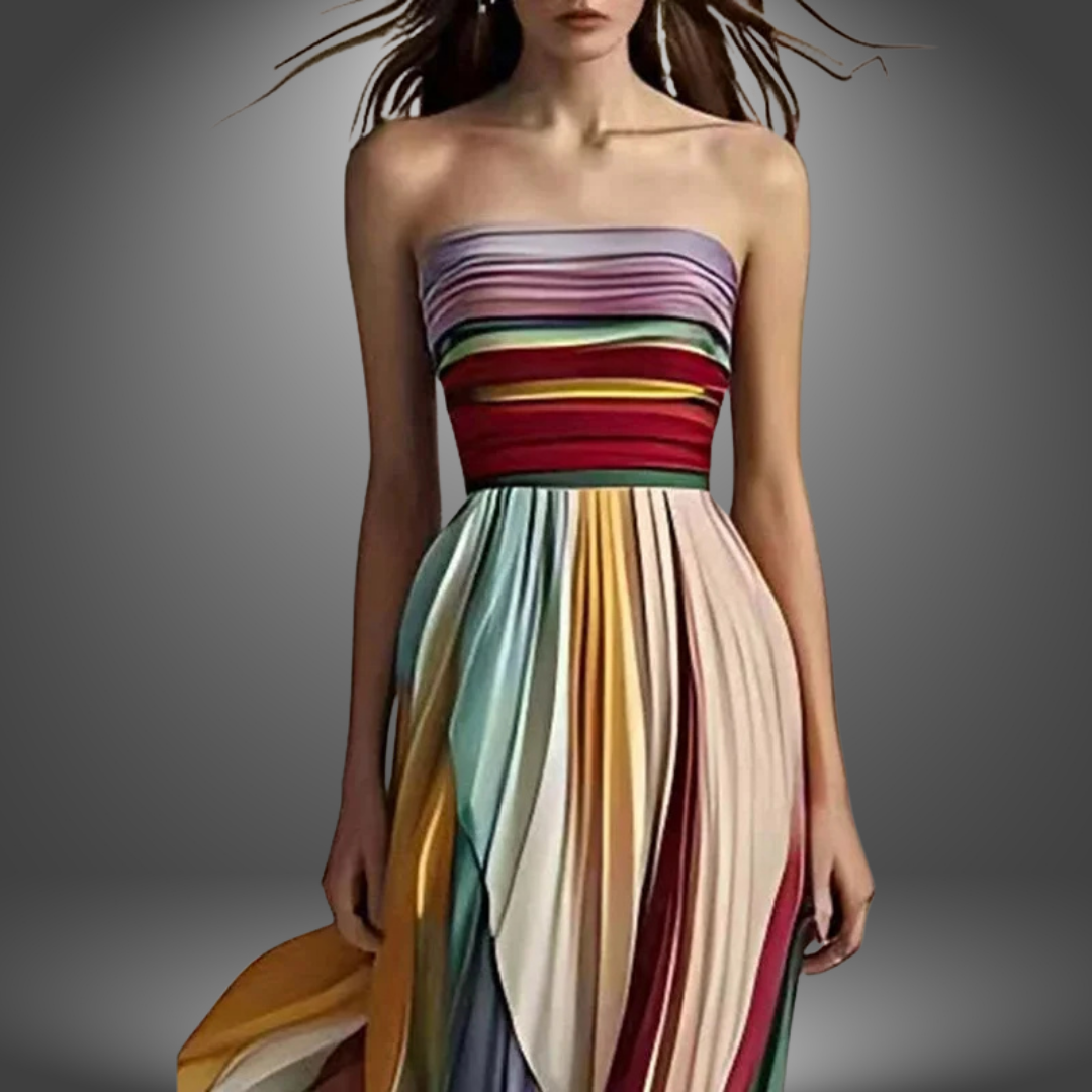 Dylan - Bunt Gestreiftes Tube Top Maxikleid