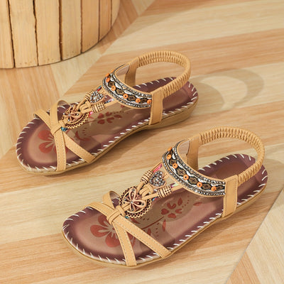 Bronzene flache Sandalen mit Strass und Schmetterlingsdesign - Alina