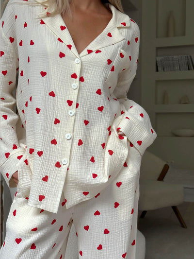 Weißes Pyjama-Set Kirschmotiv - Helena