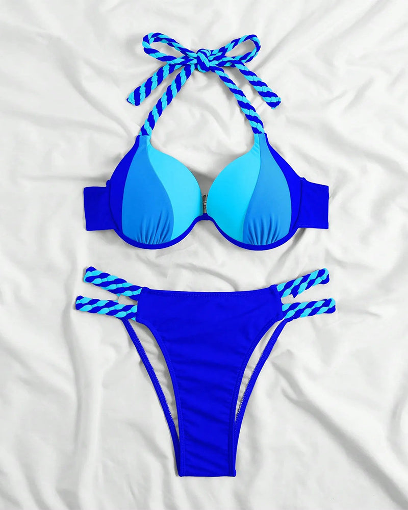 Colorblock-Neckholder-Bikini-Set