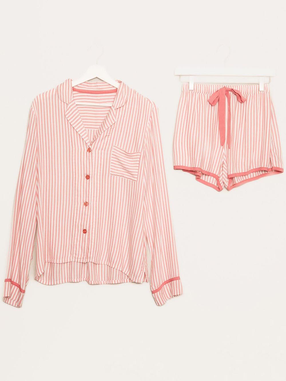 Gestreiftes Pyjama-Set in Rosa-Weiß mit Knopfleiste - Liv