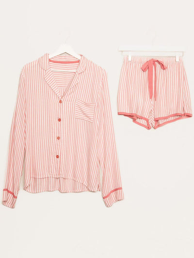 Gestreiftes Pyjama-Set in Rosa-Weiß mit Knopfleiste - Liv
