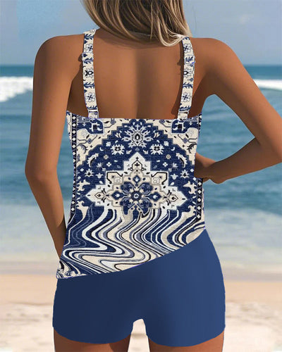 Tankini U-Ausschnitt Bedruckt Zweiteilig Boxer Strand