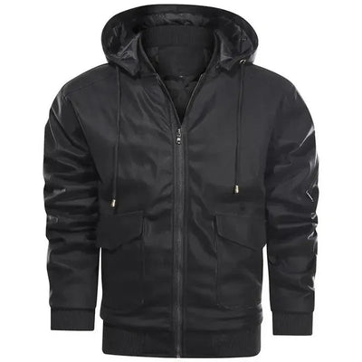 Herren Vegan Lederjacke mit Kapuze