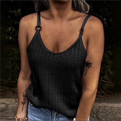 Weißes Stricktop mit Holzringen - Nina