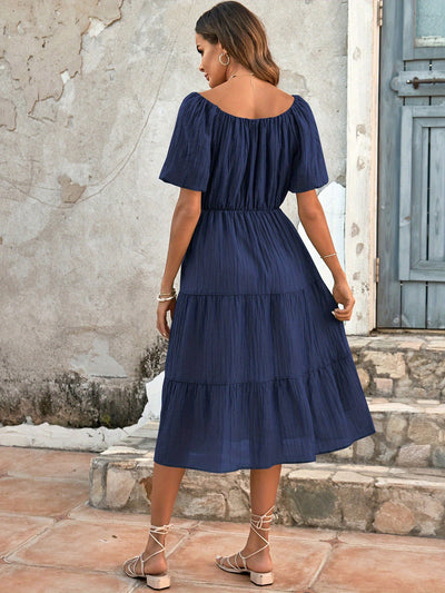 Blaues Midikleid Kurzarm - Maya