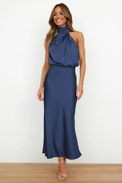 Rebecca | Halterneck Satin Maxikleid