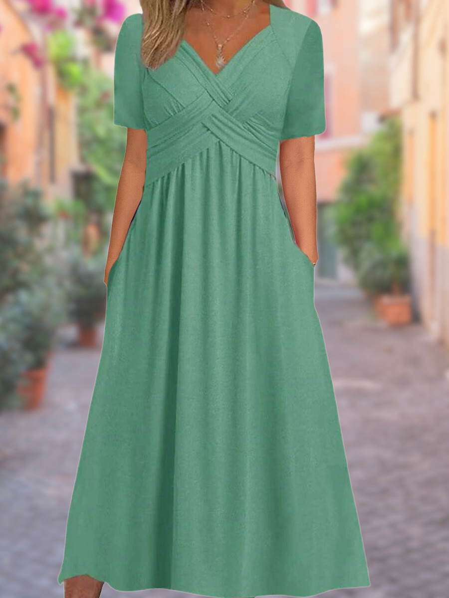 Graues Midi-Kleid mit Überkreuz-Detail – Helena