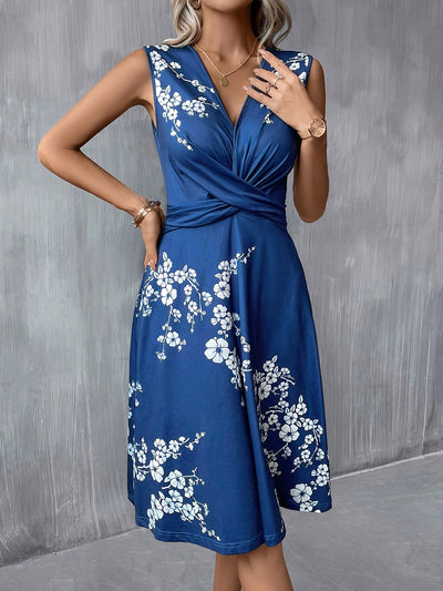 Kleid in Marineblau - Emilia, Blumendruck, Wickeldesign