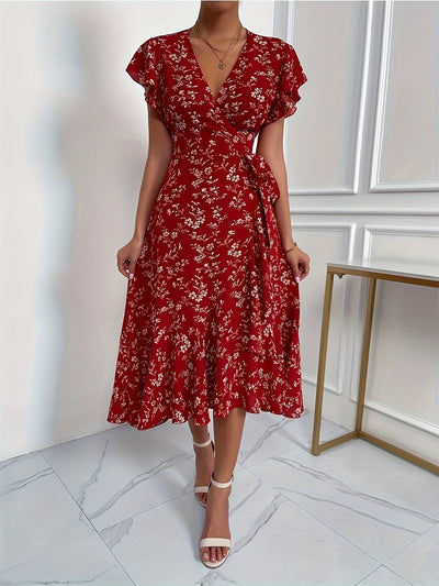 Kleid in Rot - Emilia, Wickeldesign, Hoher Schlitz
