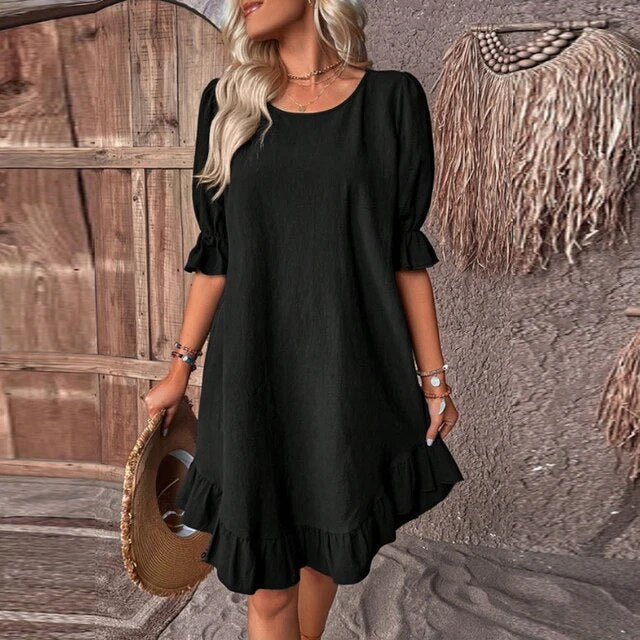 Kleid in Terrakotta mit Rüschen - Clara