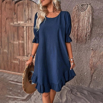 Kleid in Terrakotta mit Rüschen - Clara