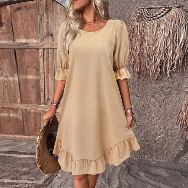 Kleid in Terrakotta mit Rüschen - Clara