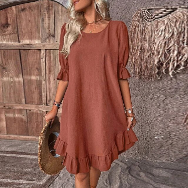 Kleid in Terrakotta mit Rüschen - Clara