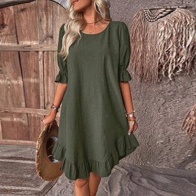 Kleid in Terrakotta mit Rüschen - Clara