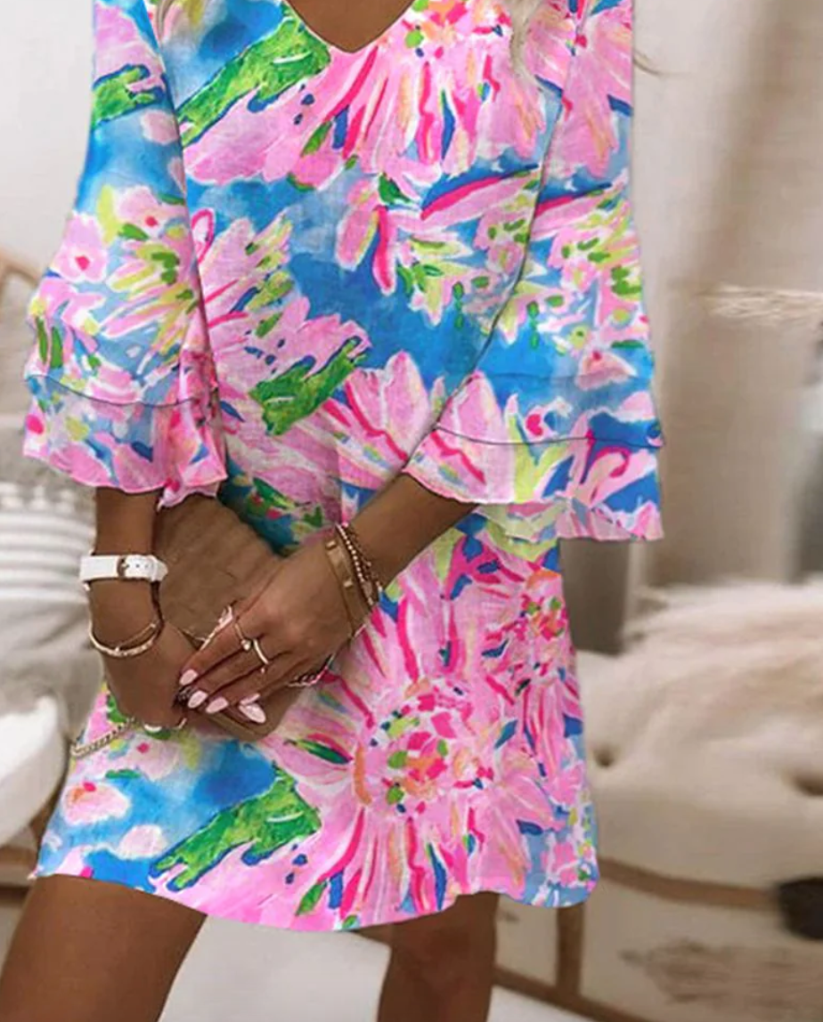 Sylvie - Damen Pink Mini Kleid mit Glockenärmeln