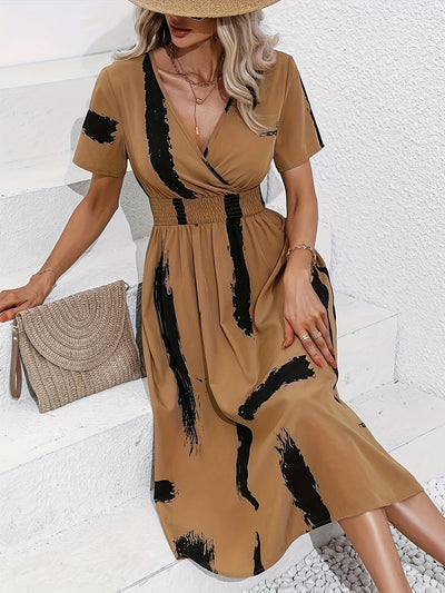 Kamel Grafikdruck Midikleid mit V-Ausschnitt - Emma
