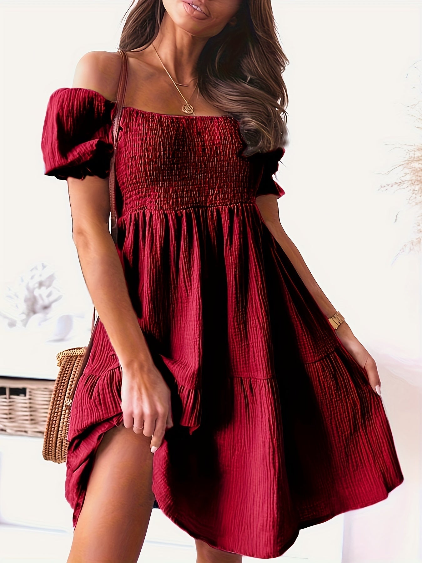 Beiges Off-Shoulder Kleid - Clara