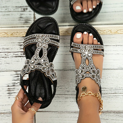 Hellblau Elegance - Floral Rhinestone Sandals