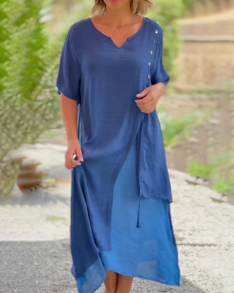 Lianna - Asymmetrisches Kleid mit kurzen Ärmeln