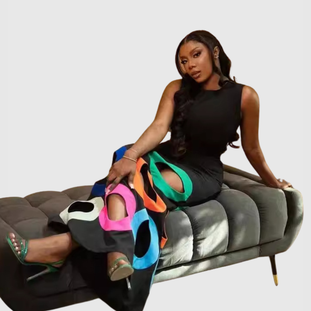 Anya - Farbiger Hollow Out Bodycon Maxikleid