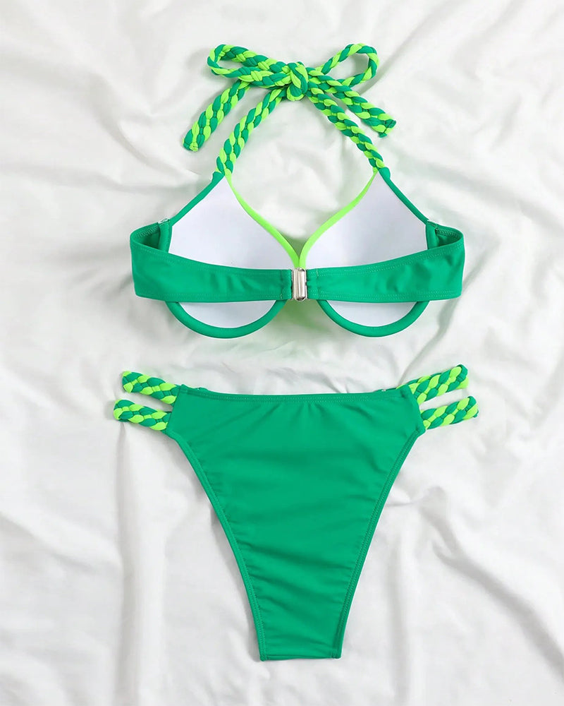 Colorblock-Neckholder-Bikini-Set