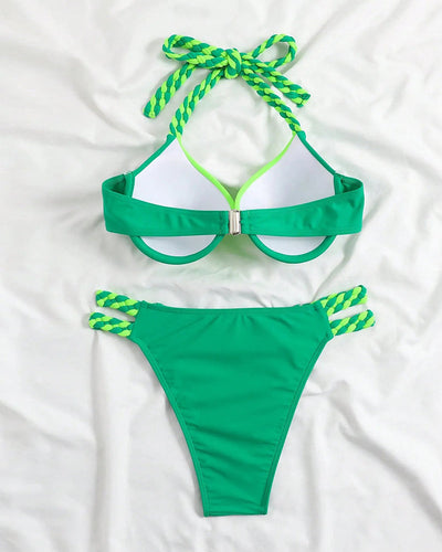Colorblock-Neckholder-Bikini-Set