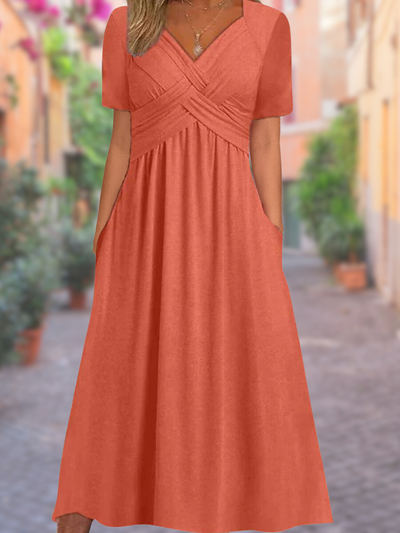 Graues Midi-Kleid mit Überkreuz-Detail – Helena