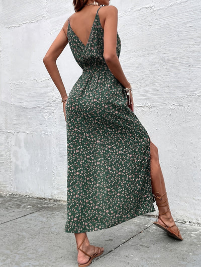 Grünes Blumenkleid Spaghettiträger - Isabelle
