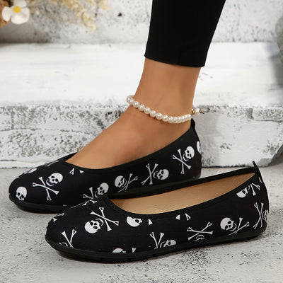 Damen Totenkopf Slip-On Schuhe – Bequeme Halloween Flache Schuhe