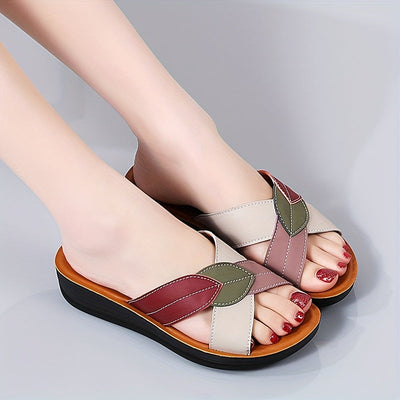 Beige Damen Cross Strap Sandalen - Lara