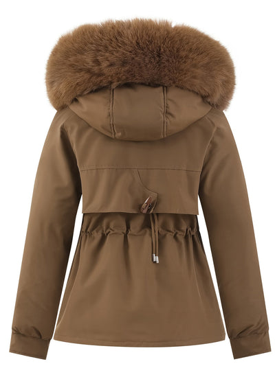 Lässige Windjacke mit Kapuze und abnehmbarem Kunstfell