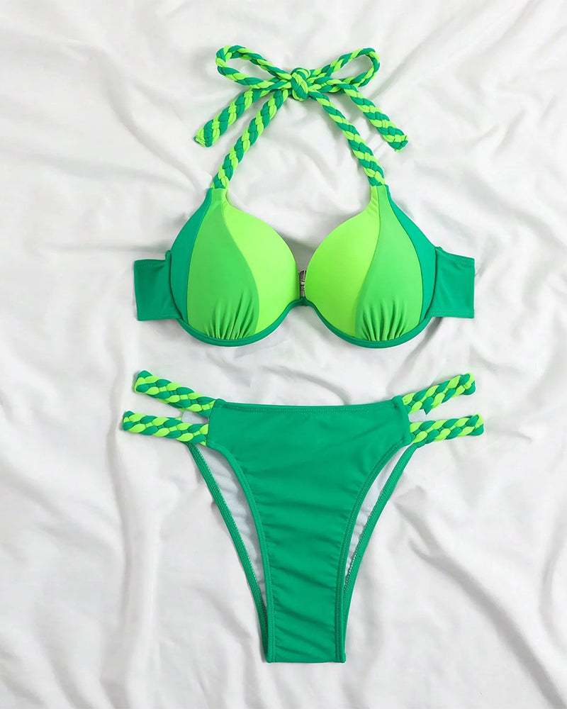 Colorblock-Neckholder-Bikini-Set