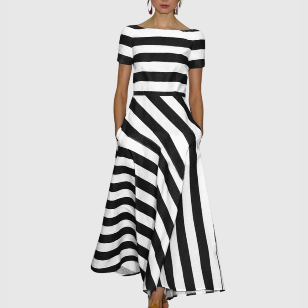 Madeline - Vonda Gestreiftes Off-Shoulder Maxi-Kleid