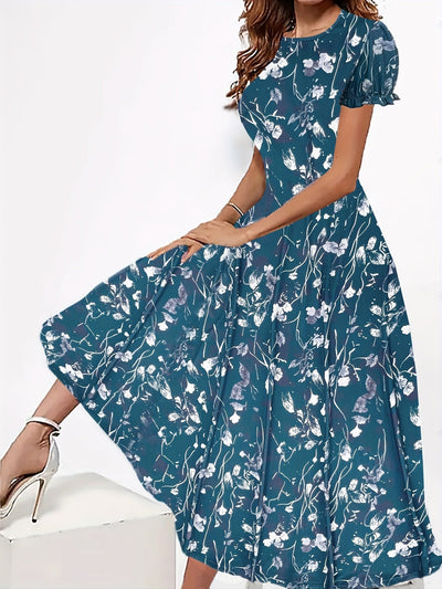 Dunkelblaues Blumenkleid - Sophie