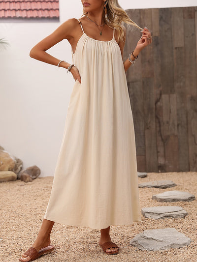 Beiges Maxikleid mit Spaghettiträgern - Sophie